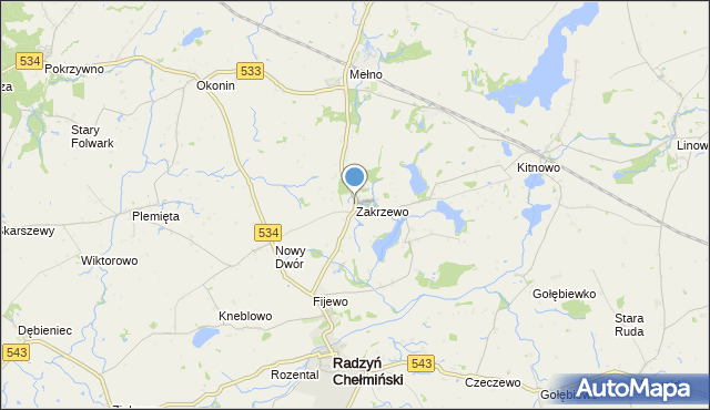 mapa Zakrzewo, Zakrzewo gmina Radzyń Chełmiński na mapie Targeo